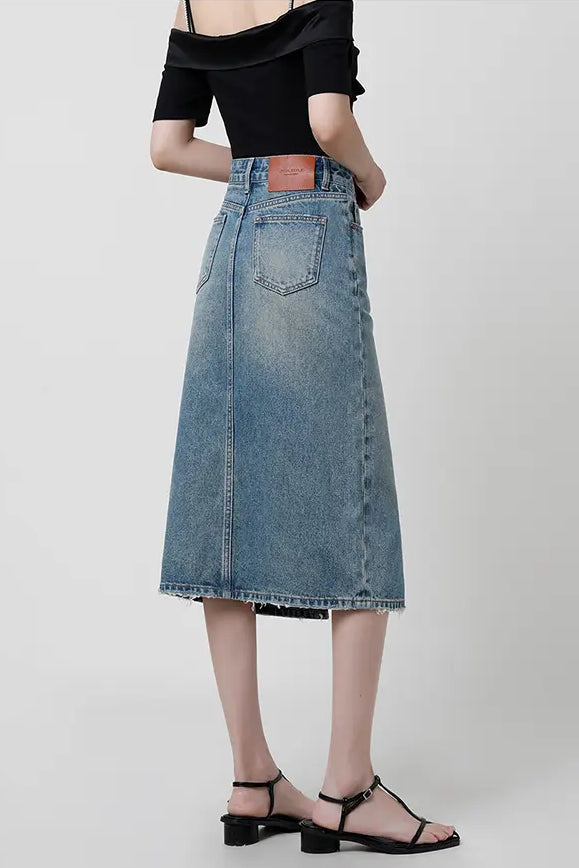 Héich Taille Slit Denim Rock