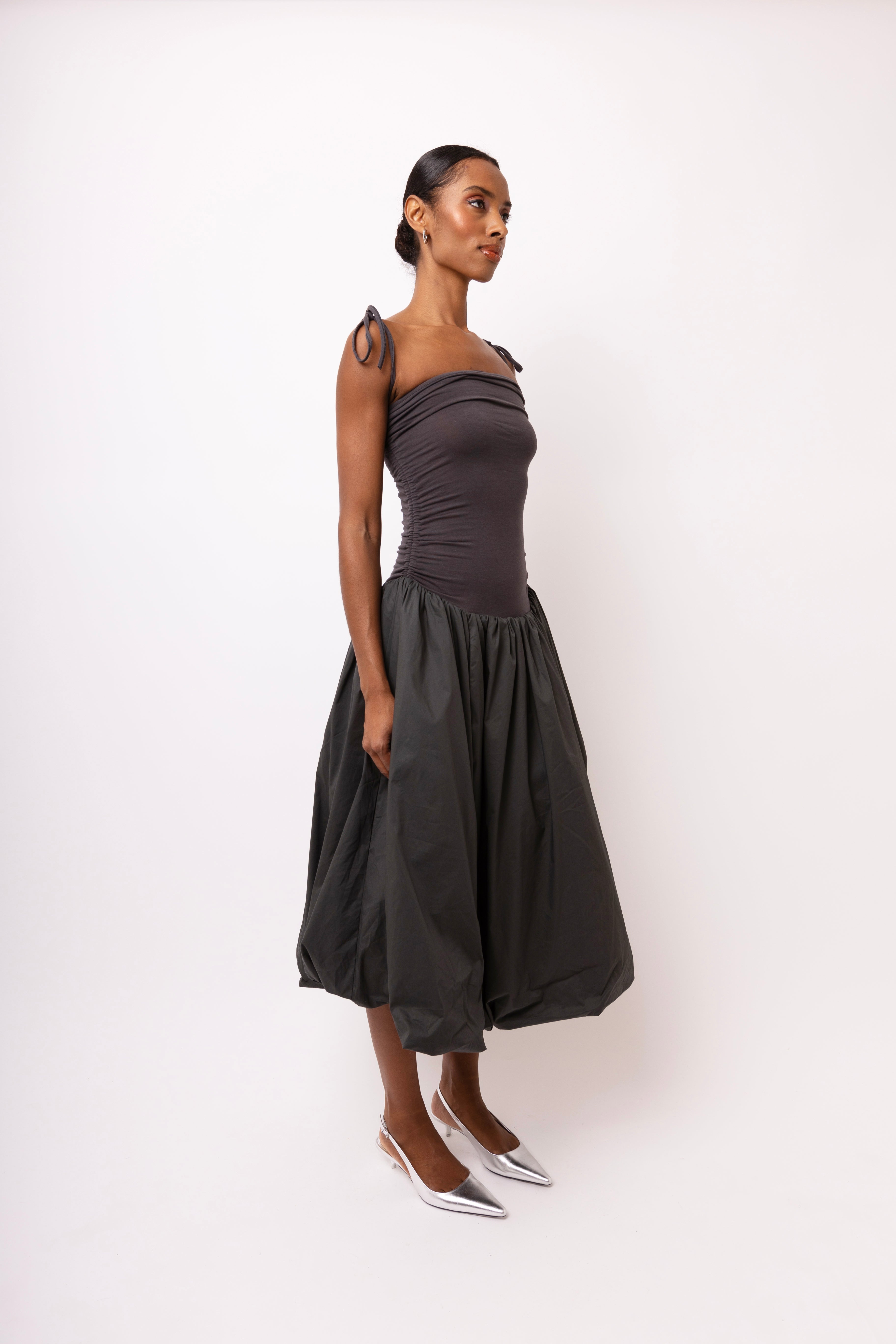 Allen Dark Grey Fluffy Midi Dresses
