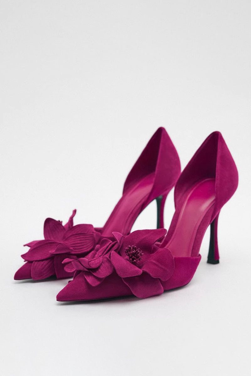 Blumenverzierte Spitz High Heels