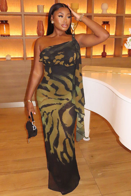 Conjunto de Vestido Maxi de Duas Peças com Capa Transparente