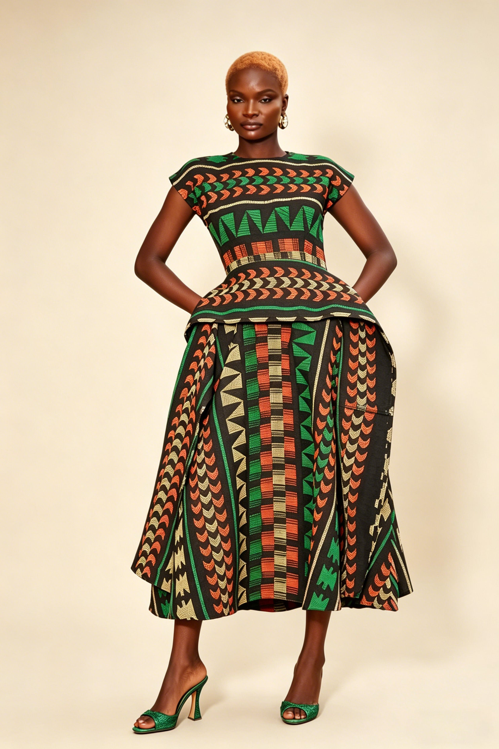 Tribal Pattern Swing Midi Dress