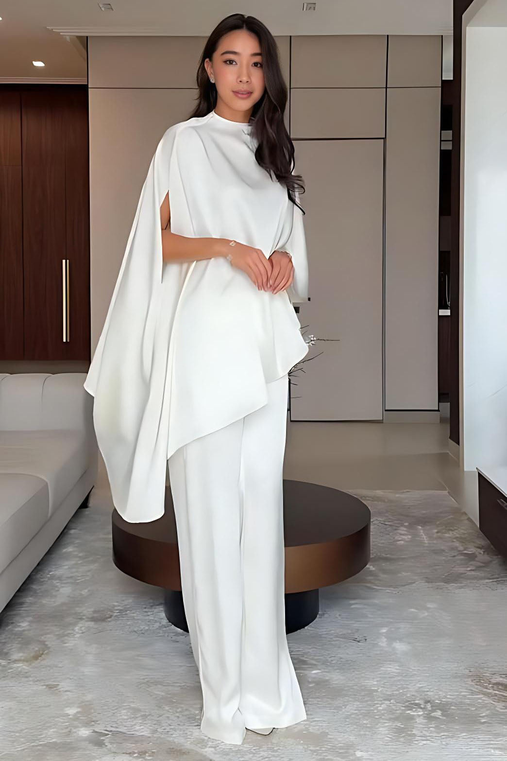 Cape-mouw wijde broek set