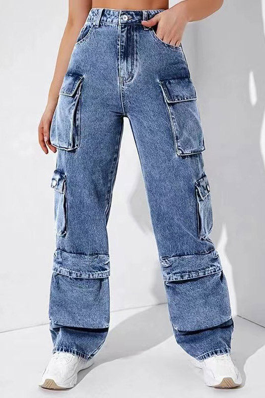 High-Waisted Denim Cargo