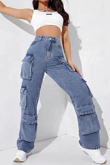 High-Waisted Denim Cargo