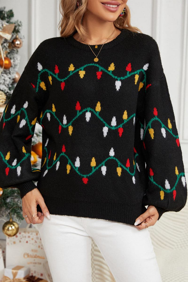 Casual Crewneck Embroidered Knit Sweater – Colorful String