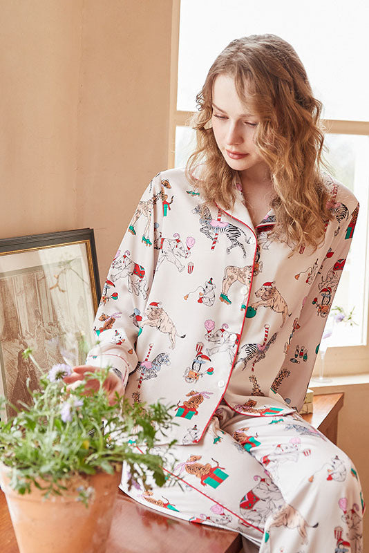 Blæksprutteprint Langærmet Pyjamas Loungewear Sæt