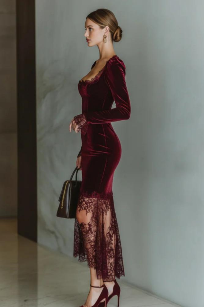Velvet Sweetheart Lace Maxi Dress