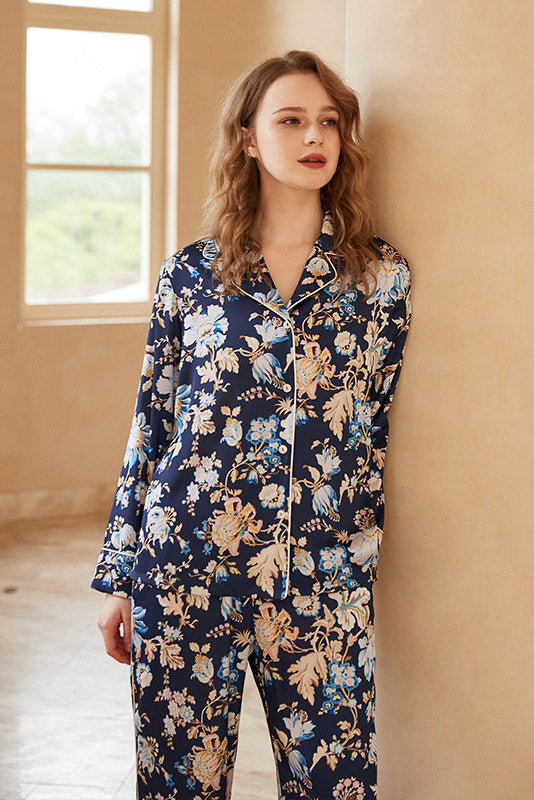 Begonia Flower Print Langærmet Pyjamas Loungewear Sæt