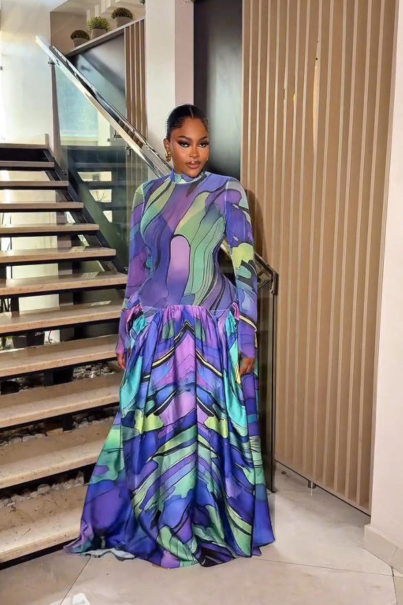 Blue Art-Paint Inspired Maxi Dress