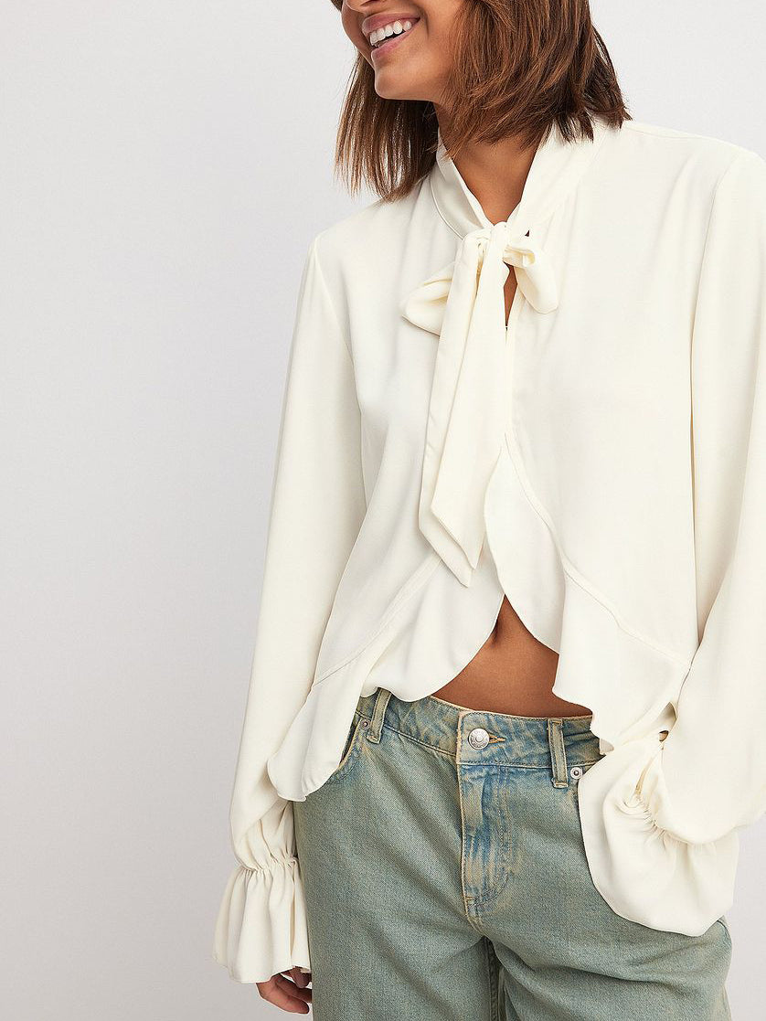 Off-White Ruffle Tie Blouse