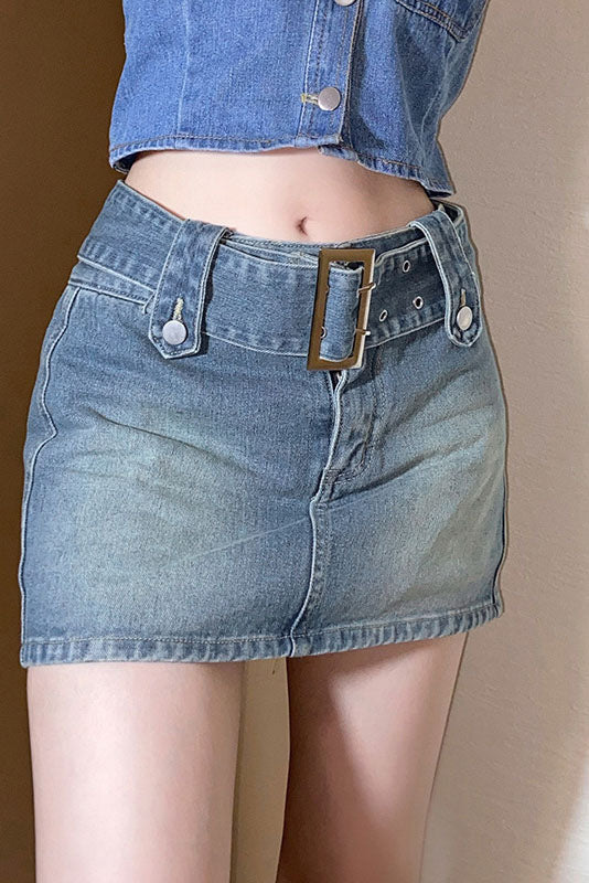 Denim Mini Skjørt Med 3D-Roser