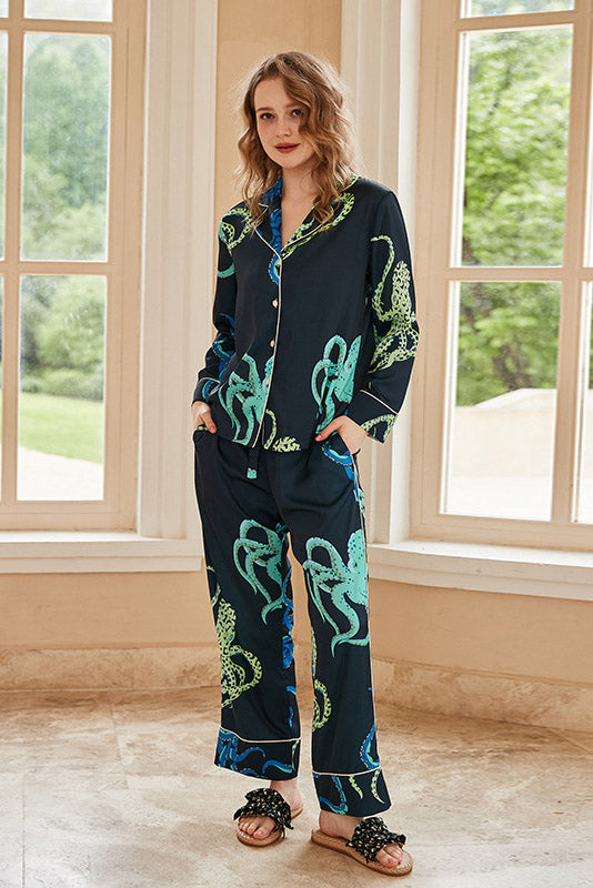 Octopus Print Langermet Pyjamas Loungewear Sett