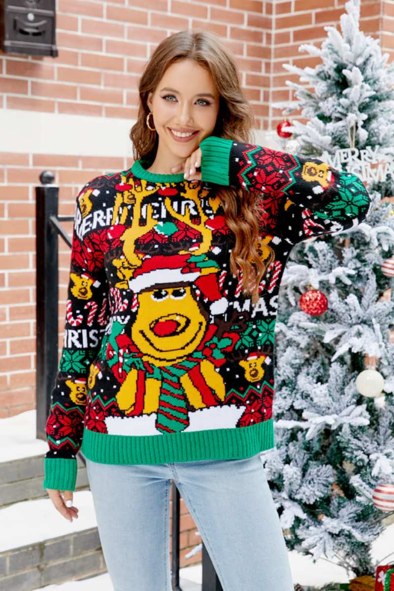 Pull en tricot avec motif de renne de Noël