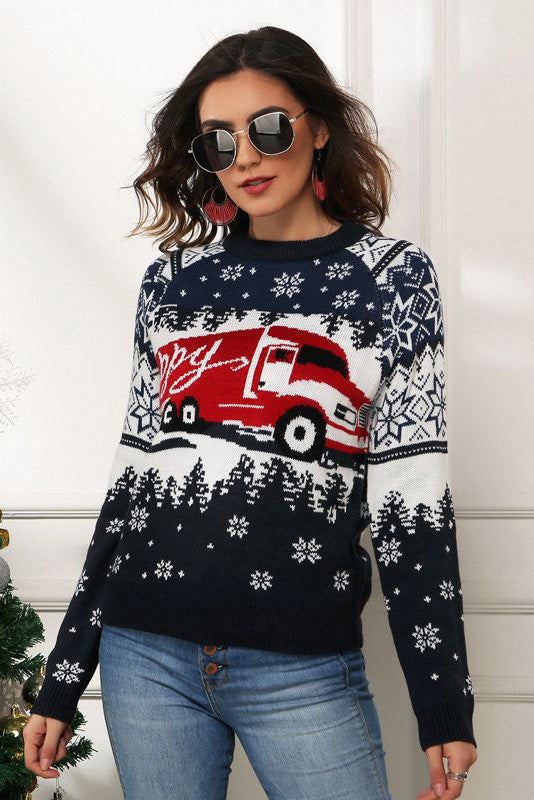 Snowflake a Camion Print Chrëschtdag Sweater