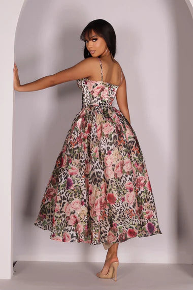 Conjunto de calças florais com mangas balonê Félice