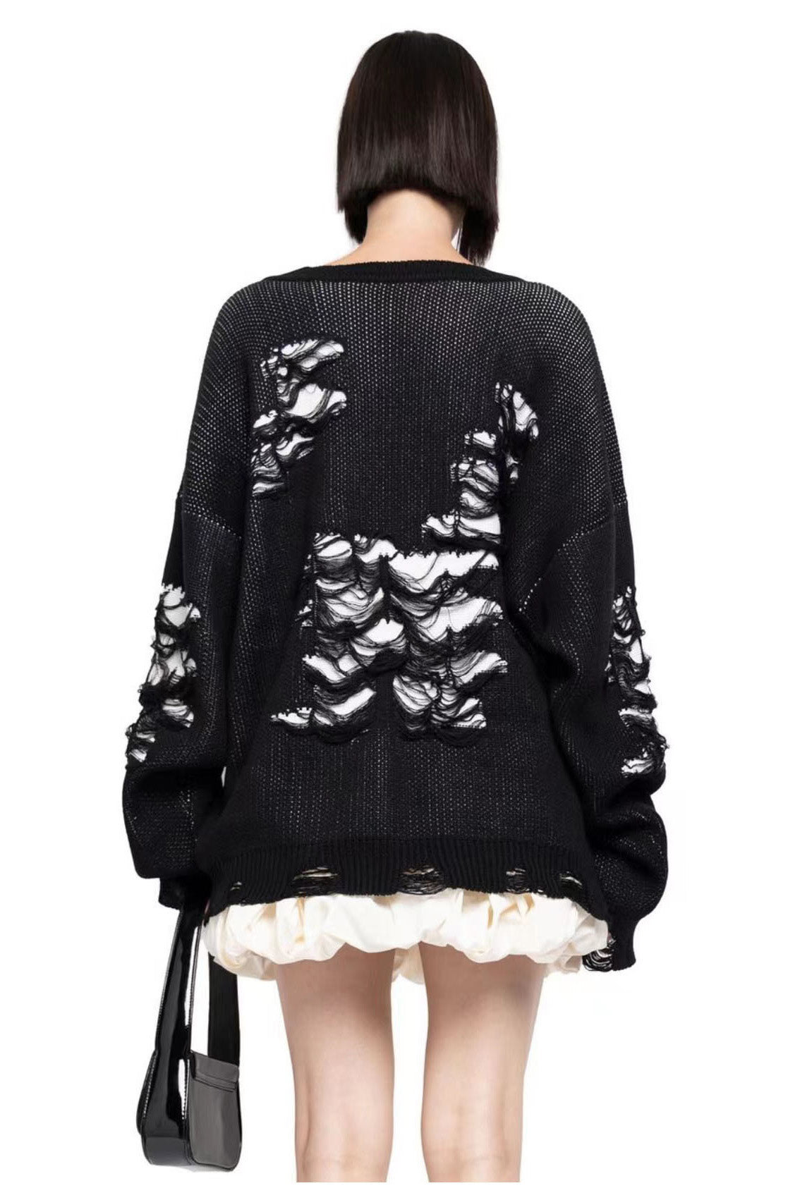 Colorblock Ripped Relaxed Sweater