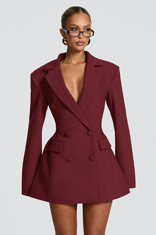 Abito mini blazer con scollo a V profondo e vita sagomata