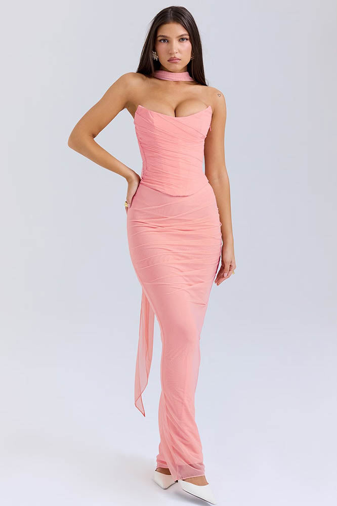 Flowy Tie Strapless Slimming Skirt Set