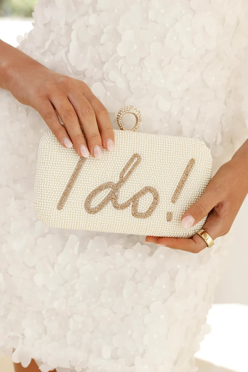 I DO Clutch de lantejoulas - Dourado/Branco