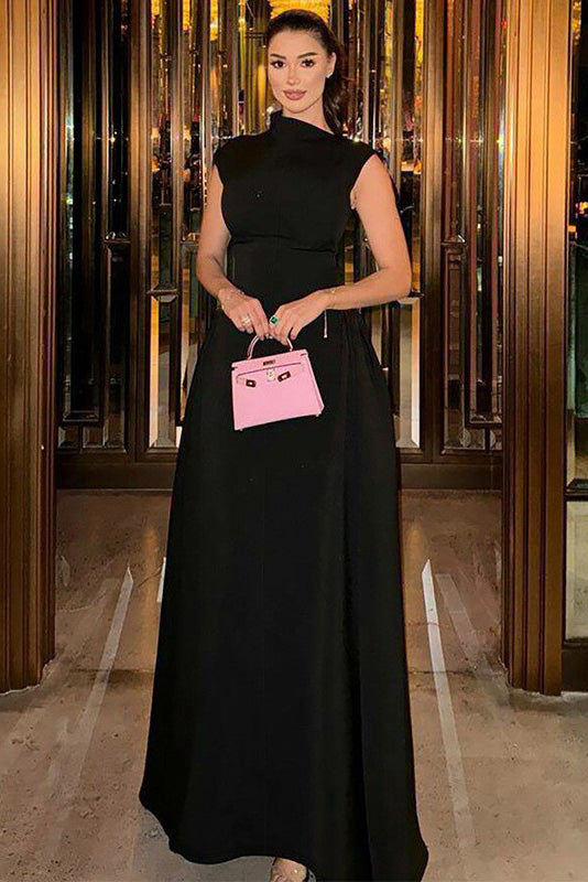 Minimalist High-Neck Sculptural Maxi Dress