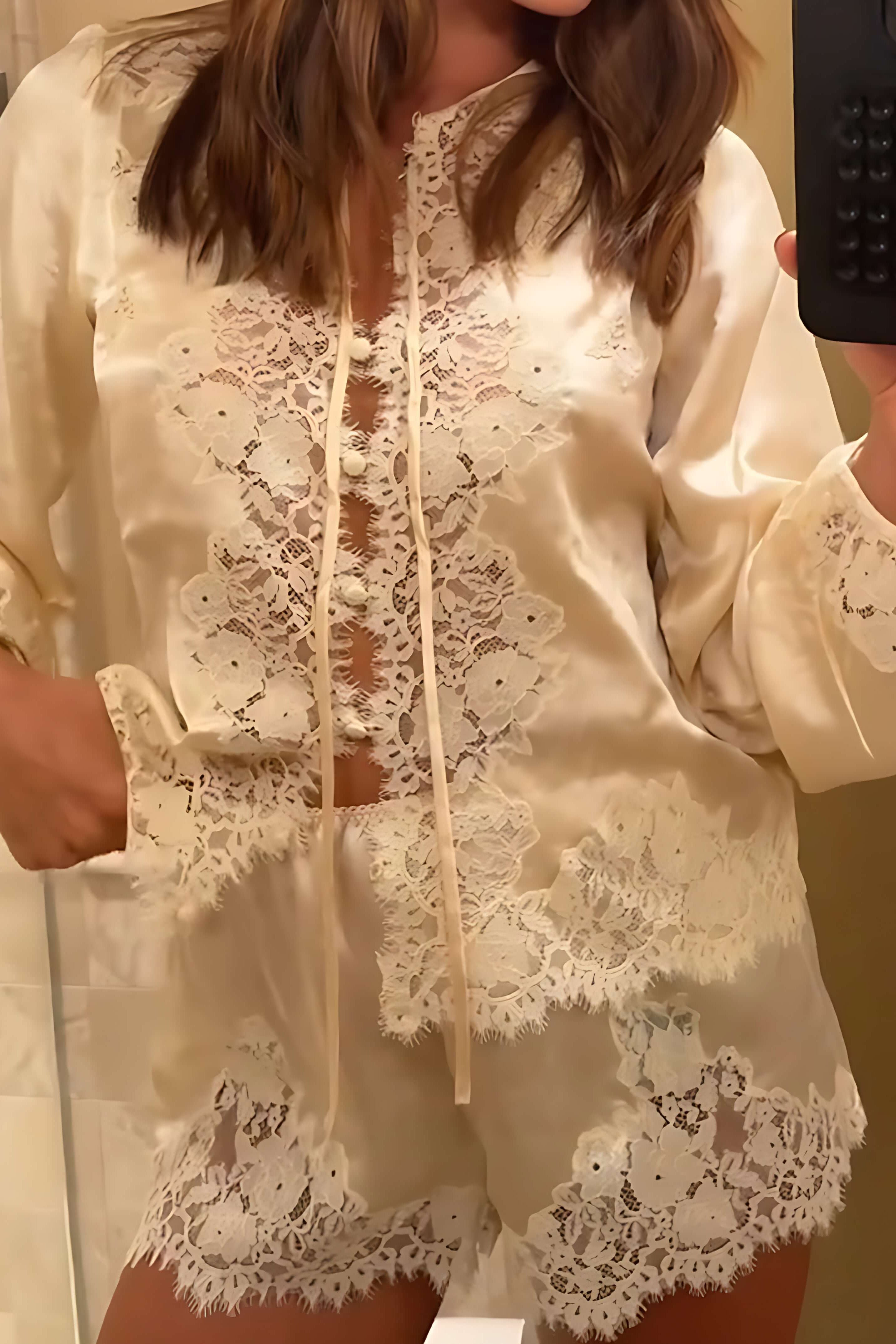LaceTrimmed Satin Pajama Set