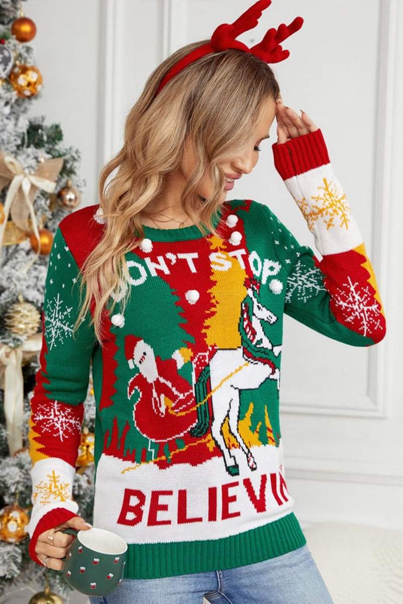 SANTA AN REINDEER SLEIGH KNIT SWEATER