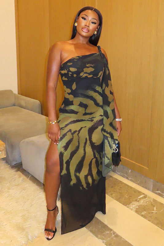 Transparentes Cape Zweiteiliges Maxikleid Set