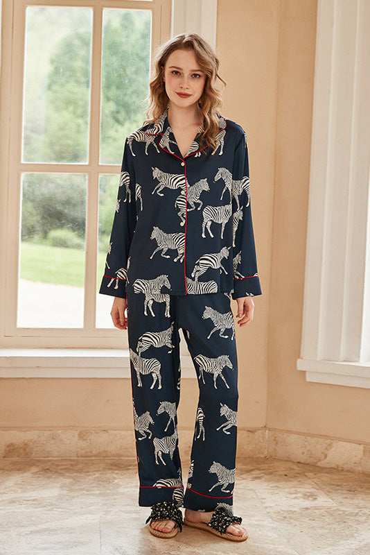 Blue Zebra Print Pajama Set