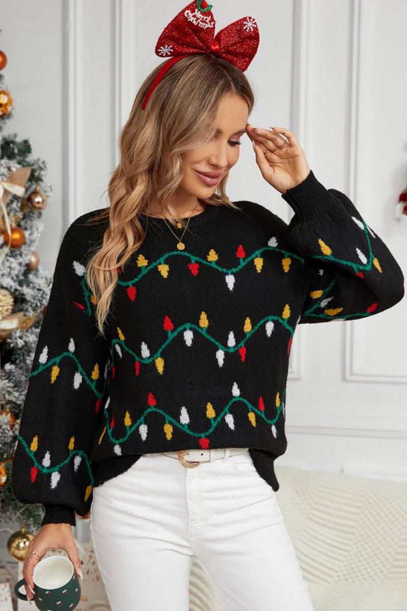 Casual Crewneck Embroidered Knit Sweater – Colorful String