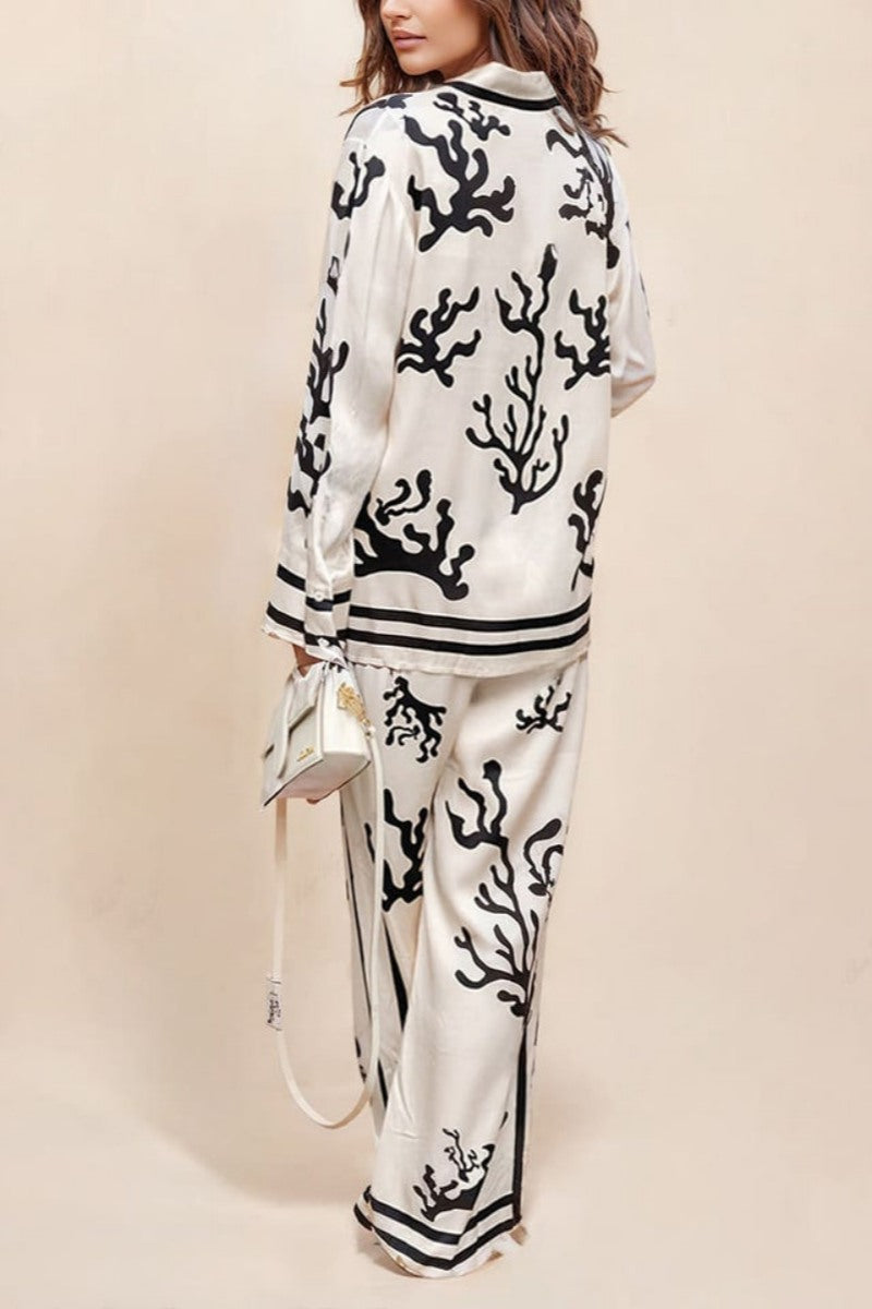 Wide-Leg Silhouette Printed Pants-Set