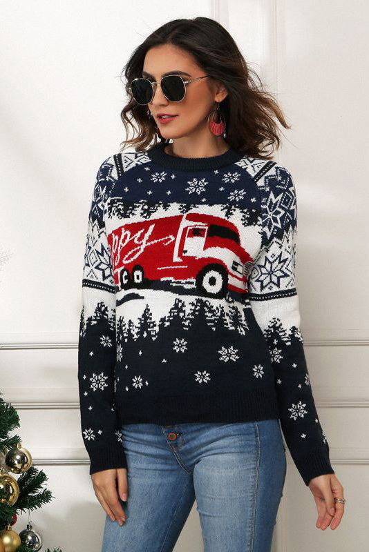 Sweater de Natal com Estampa de Flocos de Neve e Caminhão