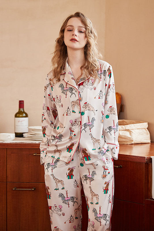 Blæksprutteprint Langærmet Pyjamas Loungewear Sæt