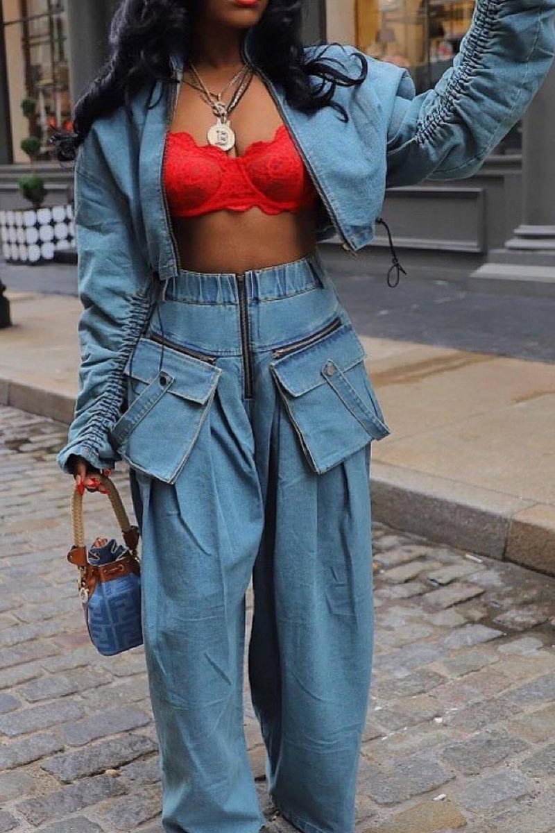 Vintage Wide-Leg Denim Two-Piece