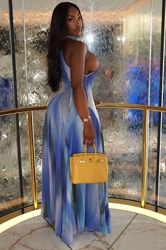 Spaass Hummer-Print fléissend Maxi-Kleed