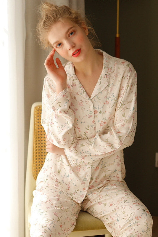 Satin Blossom Blomsterprint Pyjamas sæt