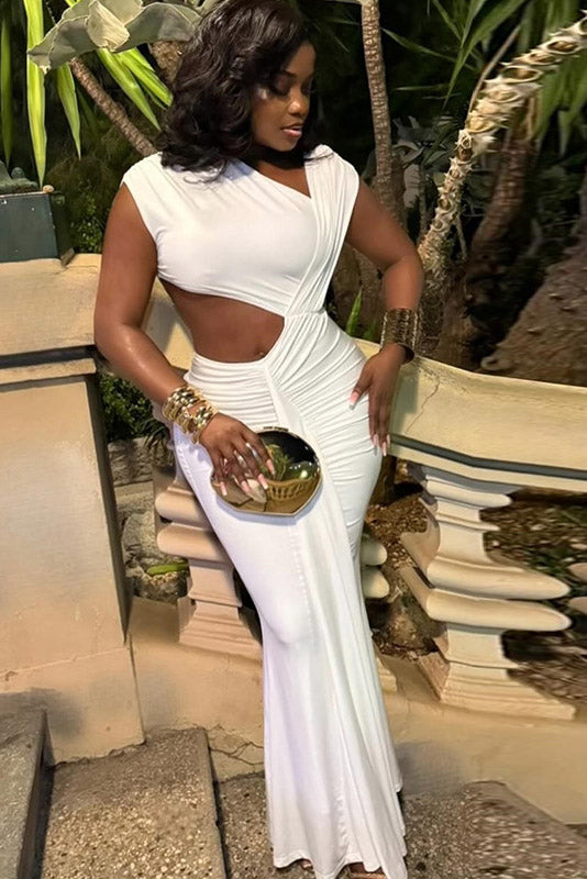 Vestido Maxi Assimétrico com Cauda Bronze Líquido