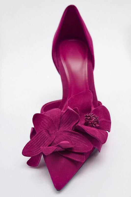 Blumenverzierte Spitz High Heels