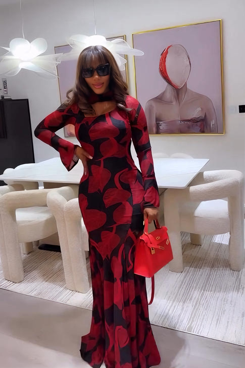 Vibrant Ankara Tie-Neck Fishtail Maxi Dress