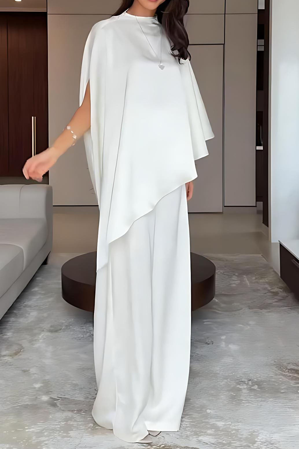 Cape-Ärmel Weitbein-Hosen-Set