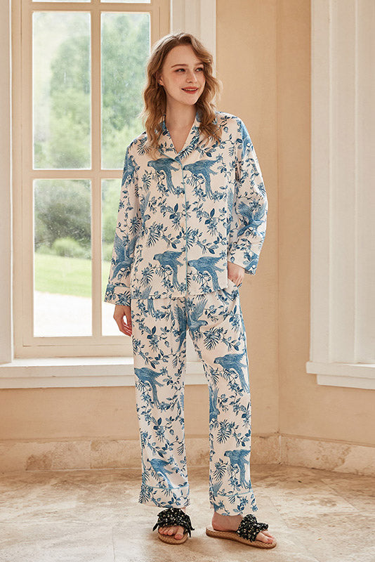 Papegøyeprint langermet pysjamas loungewear-sett