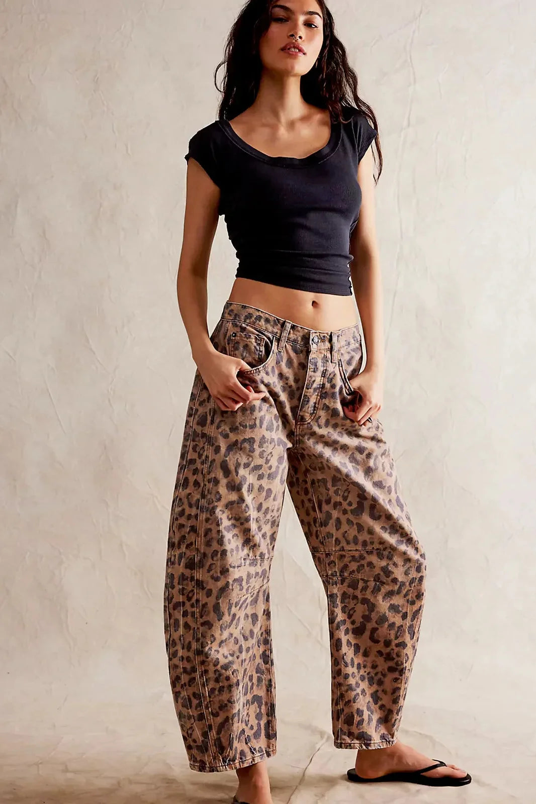 Leopardprint Barrel Jeans