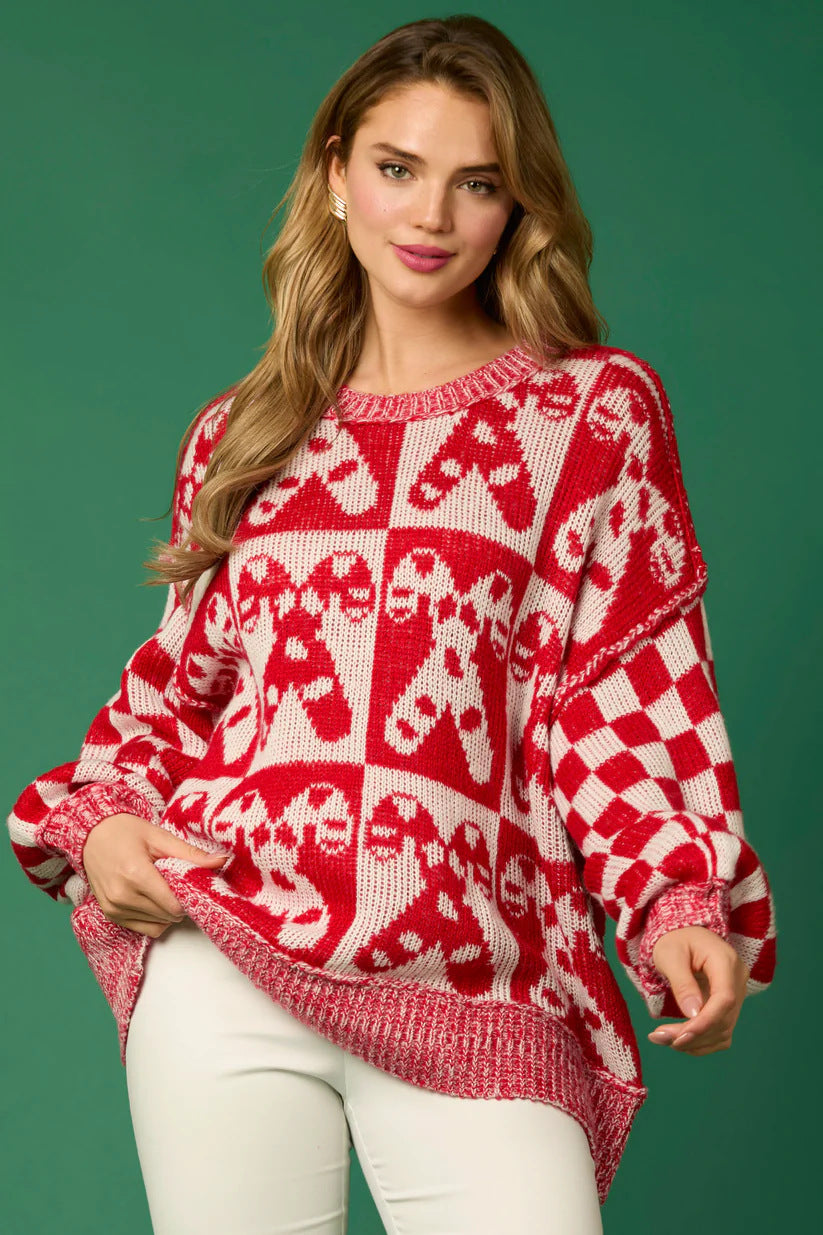 Candy Cane Christmas Needles & Gingerbread Man Knit Sweater