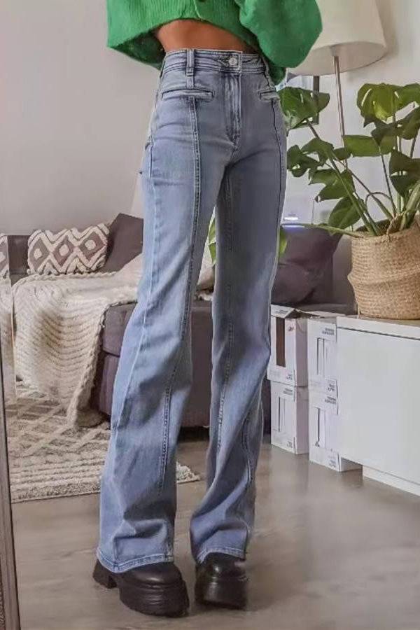 Denim-Cargohose mit hoher Taille