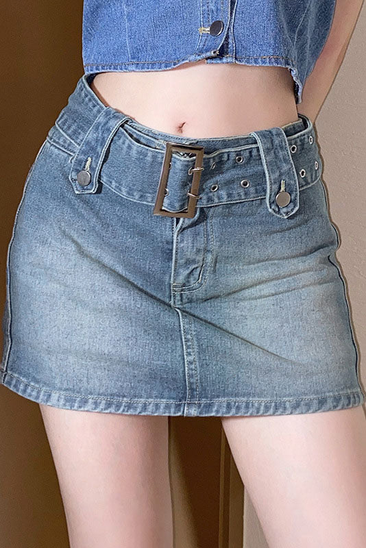 Saia Mini de Denim com Rosas 3D