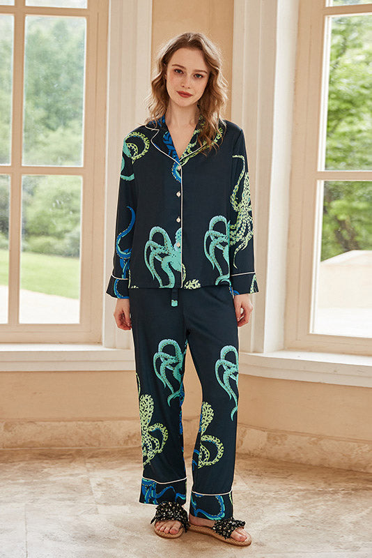 Octopus Print Lange Mouwen Pyjama Loungewear Set