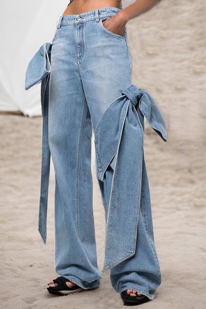 Denim-Cargohose mit hoher Taille