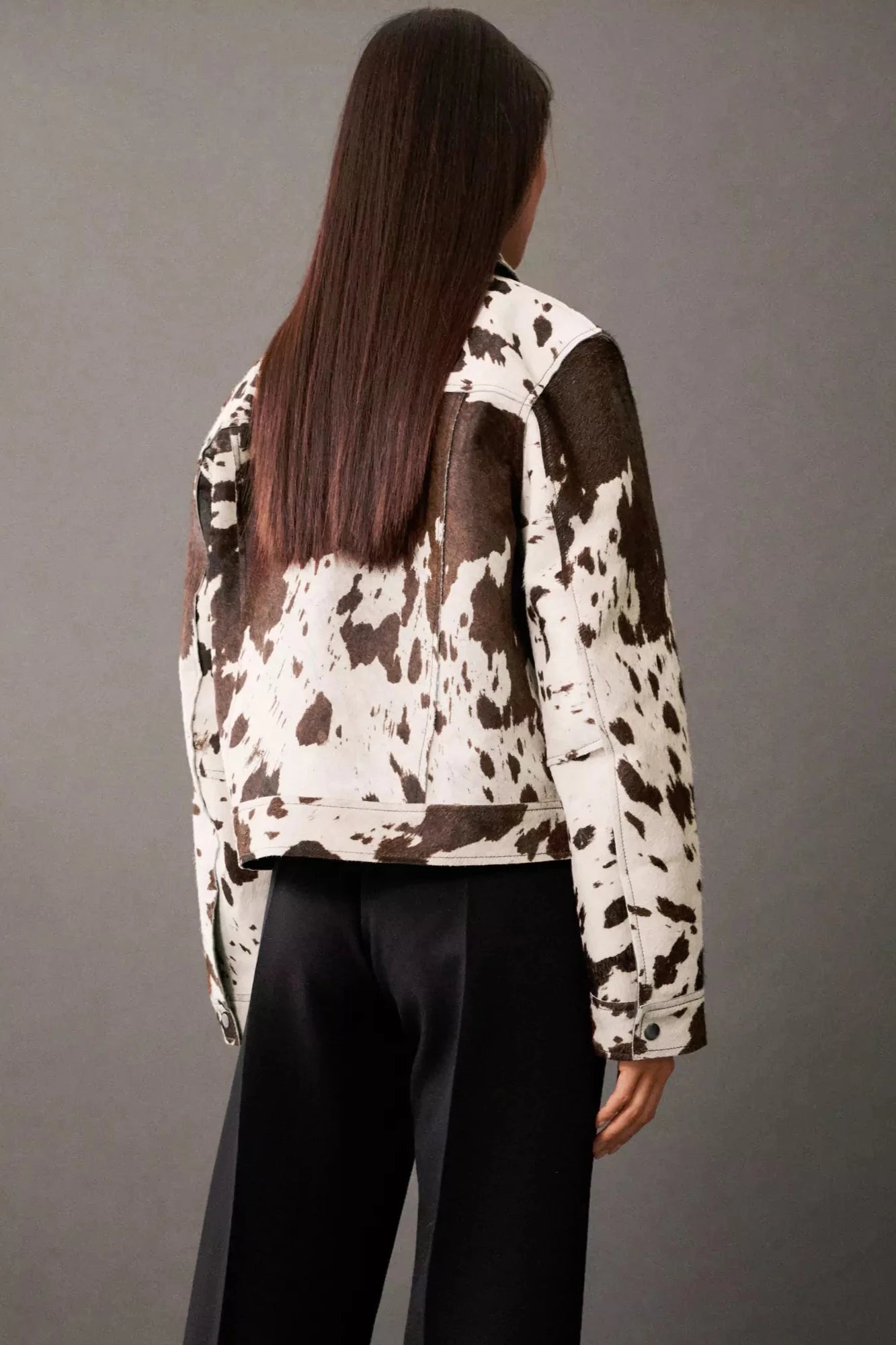 Cow Print Faux Fur skjorte-stil jakke