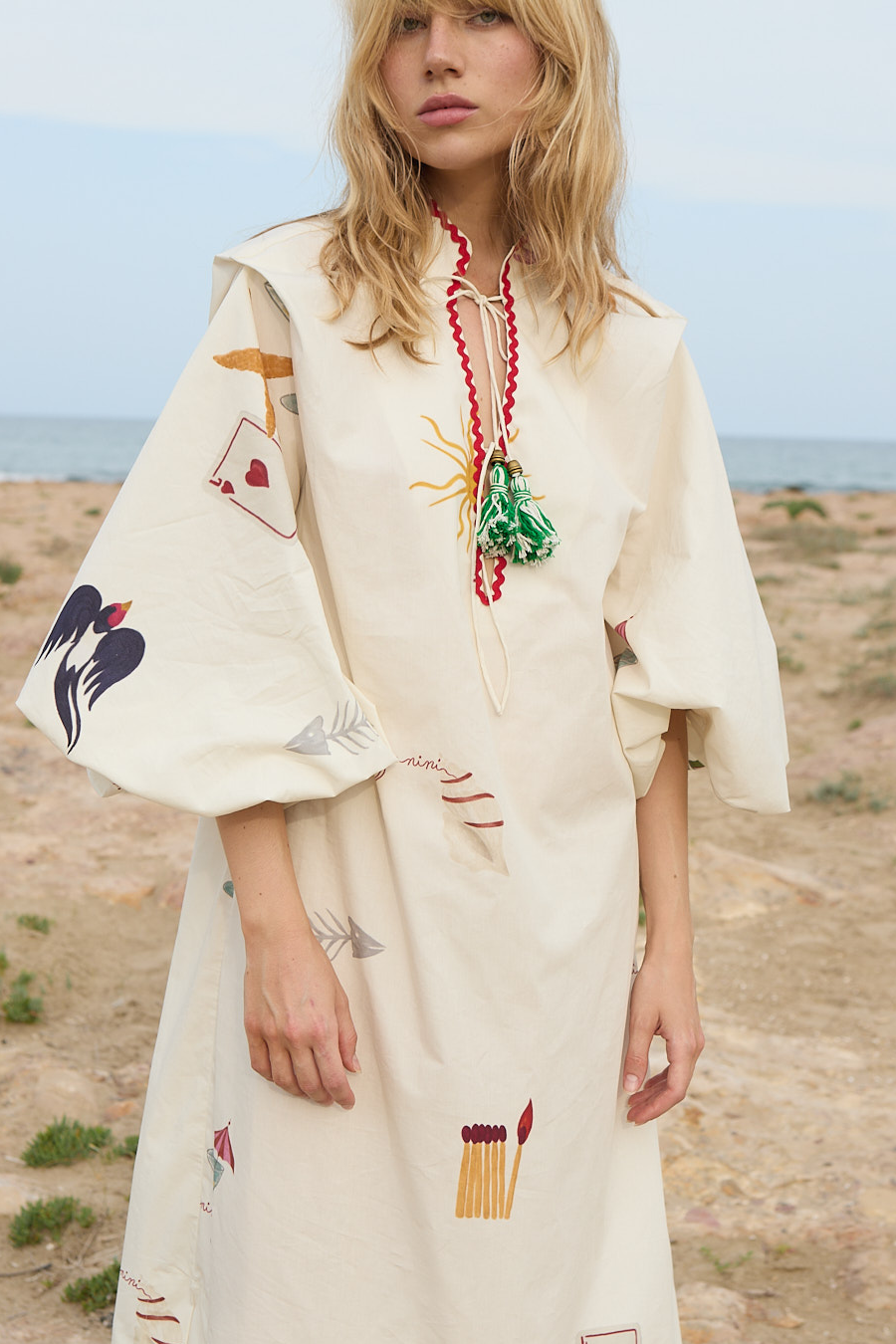Artistic Graphic Print Puff Sleeve Maxi Dress