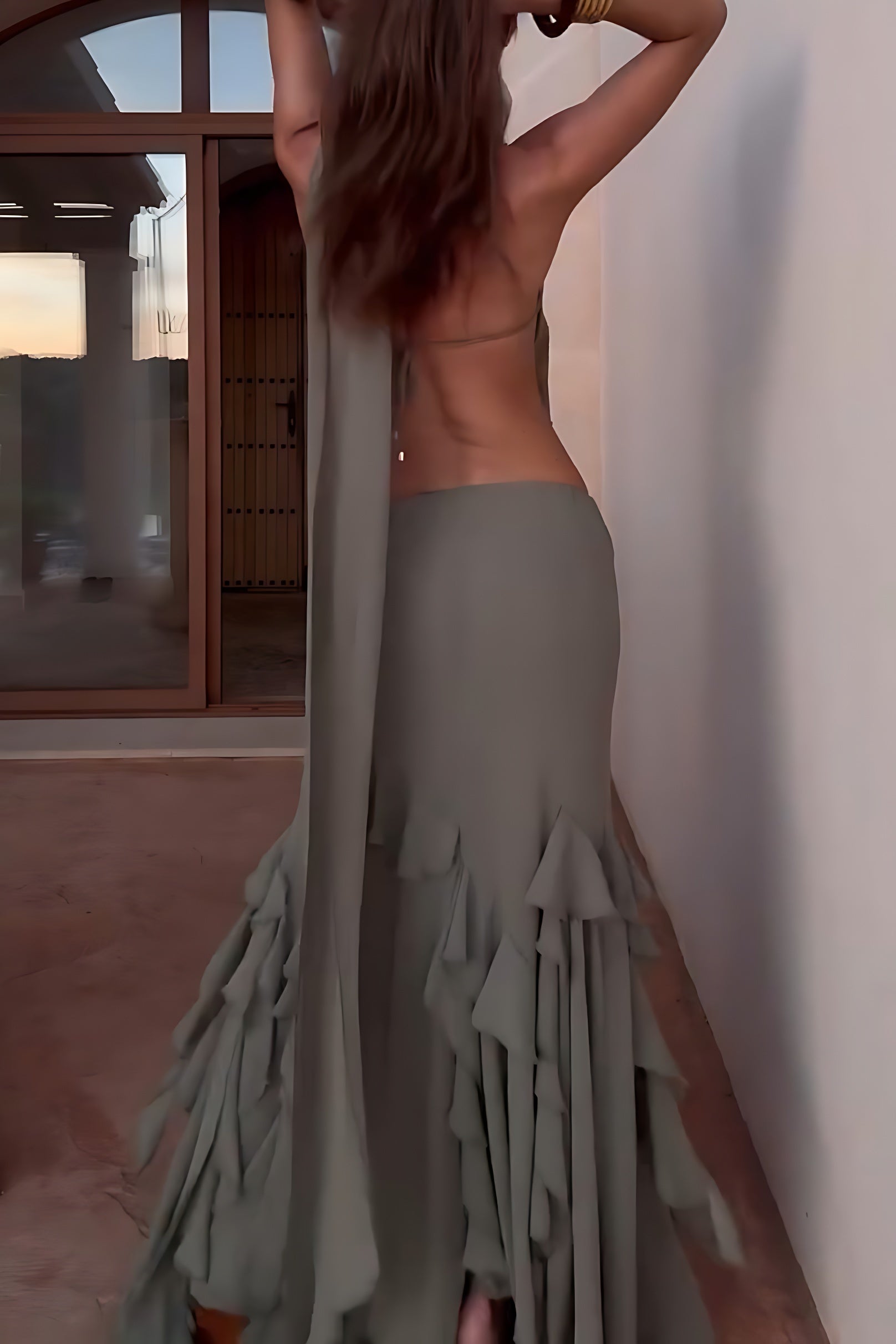 Olive Mirag Draped Ruffle Skirt Set