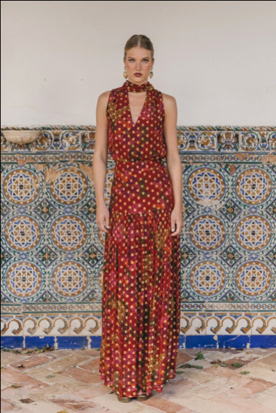 Statement halterjurk met franjes en maxi-lengte